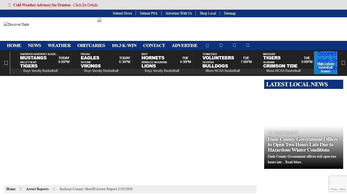 Jackson County Sheriff Arrest Report 1/25/2026 – Discover Dade